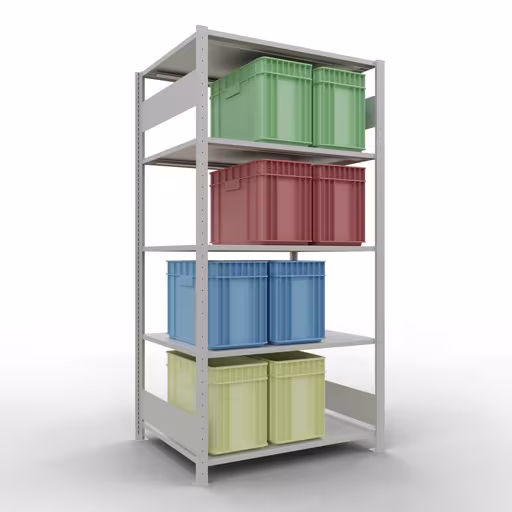 Grundregal, Fachbodenregal Stecksystem MULTIplus150, 2000 x 1000 x 800 mm (HxBxT), 5 Fachböden, Längenriegel, RAL 7035 lichtgrau mit der Artikelnr. 32680-LR Grundregal, Fachbodenregal Stecksystem MULTIplus150, 2000 x 1000 x 800 mm (HxBxT), 5 Fachböden, Längenriegel, RAL 7035 lichtgrau von Schulte Lagertechnik aus der Kategorie Stecksystem