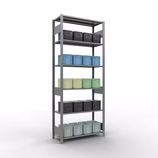 Grundregal, Fachbodenregal Stecksystem MULTIplus150, 2500 x 1000 x 400 mm (HxBxT), 6 Fachböden, Längenriegel, verzinkt von Schulte Lagertechnik aus der Kategorie Stecksystem