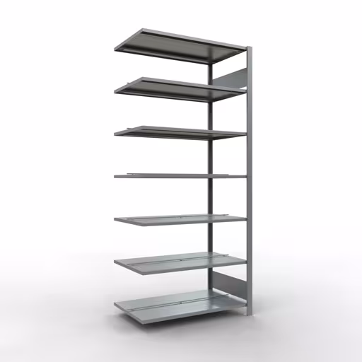 Anbauregal, Büro-Fachbodenregal Stecksystem MULTIplus150, 2300 x 1000 x 600 mm (HxBxT), 7 Fachböden, Längenriegel, verzinkt, mit Mittelanschlag aus der Kategorie Stecksystem mit der Artikelnummer 17752