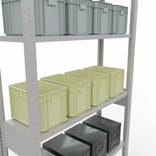 Grundregal, Fachbodenregal Stecksystem MULTIplus85, 2500 x 1000 x 300 mm (HxBxT), 6 Fachböden, Längenriegel, RAL 7035 lichtgrau von Schulte Lagertechnik aus der Kategorie Stecksystem