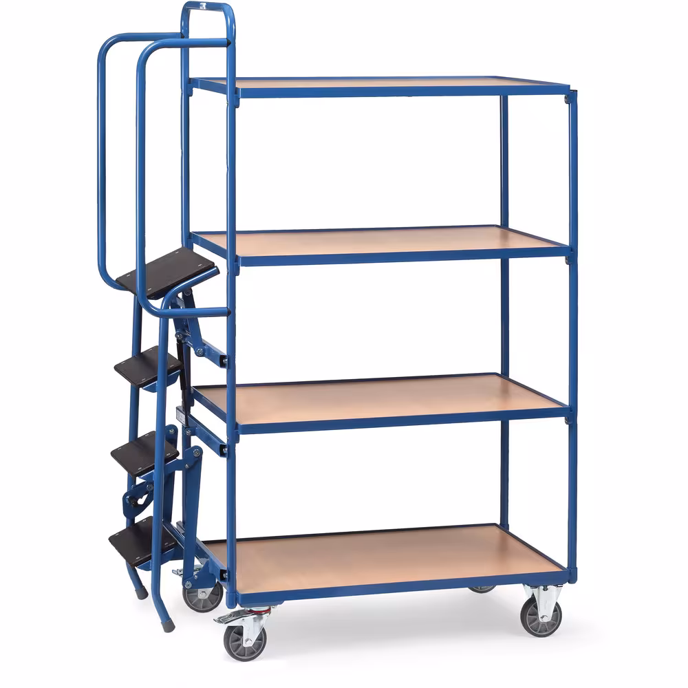 Kommissionierwagen 2108 4 Böden aus Holzwerkstoffplatte, im Winkelstahlrahmen liegend, Rand 12 mm hoch von Fetra aus der Kategorie Transportsysteme