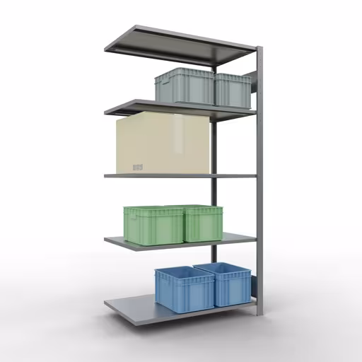 Anbauregal, Fachbodenregal Stecksystem MULTIplus150, 2000 x 1000 x 600 mm (HxBxT), 5 Fachböden, Längenriegel, verzinkt von Schulte Lagertechnik aus der Kategorie Stecksystem