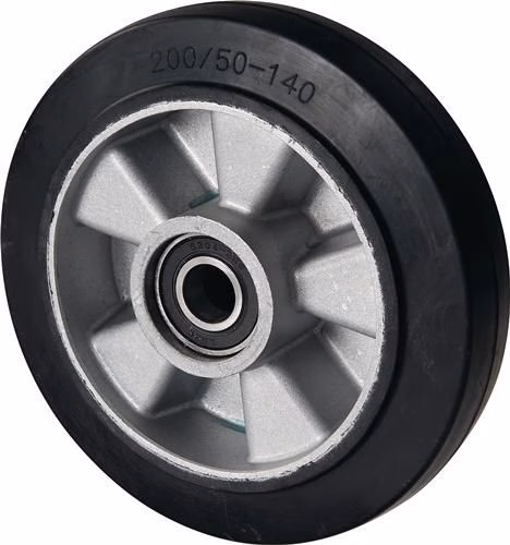 Volante in gomma piena elastica, lunghezza mozzo 55 mm, larghezza ruota 50 mm, diametro 200 mm, cerchio in fusione per carrello elevatore, della categoria carriole, contenitori e ruote con codice articolo 9000443610
