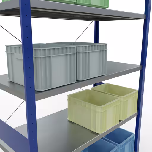 Produktbild Nr 12 des Artikels Grundregal, Fachbodenregal Stecksystem MULTIplus250, 3000 x 1300 x 600 mm (HxBxT), 7 Fachböden, Kreuzstrebe, RAL 5010 enzianblau/verzinkt Abbildung Nr 12 des Artikels Grundregal, Fachbodenregal Stecksystem MULTIplus250, 3000 x 1300 x 600 mm (HxBxT), 7 Fachböden, Kreuzstrebe, RAL 5010 enzianblau/verzinkt aus der Produktgruppe Stecksystem von der Marke Schulte Lagertechnik