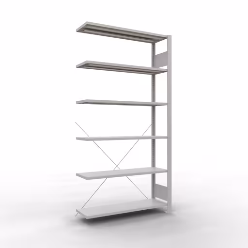 Abbildung Nr 15 des Artikels Anbauregal, Büro-Fachbodenregal Stecksystem MULTIplus85, 2000 x 1000 x 300 mm (HxBxT), 6 Fachböden, Kreuzstrebe, ohne Anschlagleiste, lichtgrau aus der Produktgruppe Büroregale von der Marke Schulte Lagertechnik