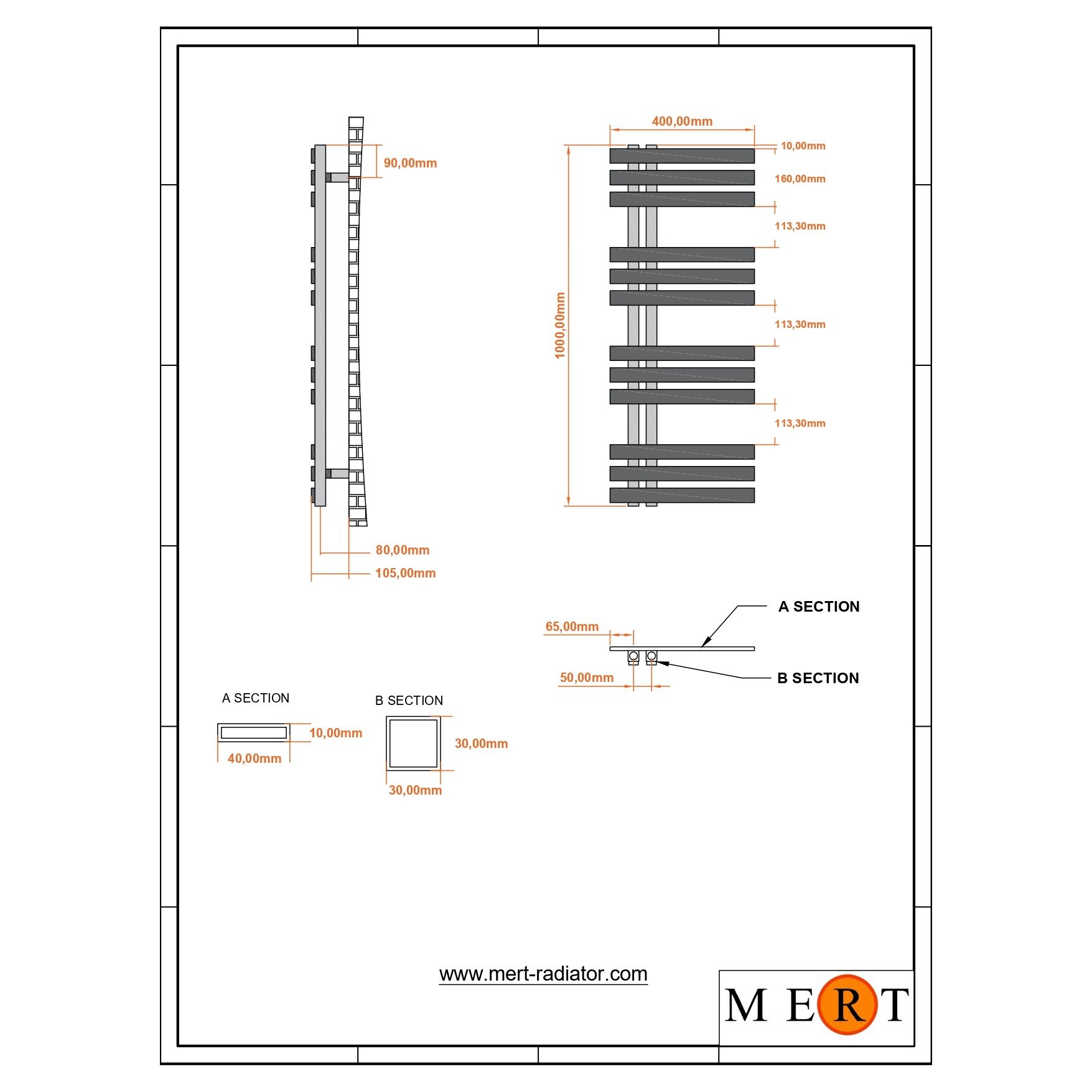 MERT Design Badheizkörper ELEN, Tiefschwarz RAL 9005 matt Struktur, 400x1000 mm