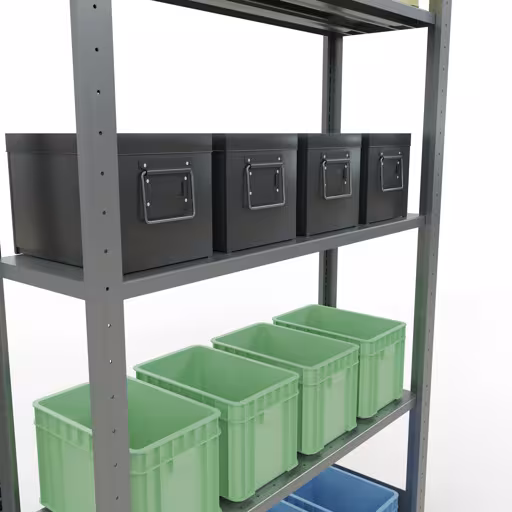 Zusatzbild des Artikels Grundregal, Fachbodenregal Stecksystem MULTIplus150, 2000 x 1000 x 300 mm (HxBxT), 5 Fachböden, Längenriegel, verzinkt Zusatzbild des Artikels Grundregal, Fachbodenregal Stecksystem MULTIplus150, 2000 x 1000 x 300 mm (HxBxT), 5 Fachböden, Längenriegel, verzinkt aus Grundregal