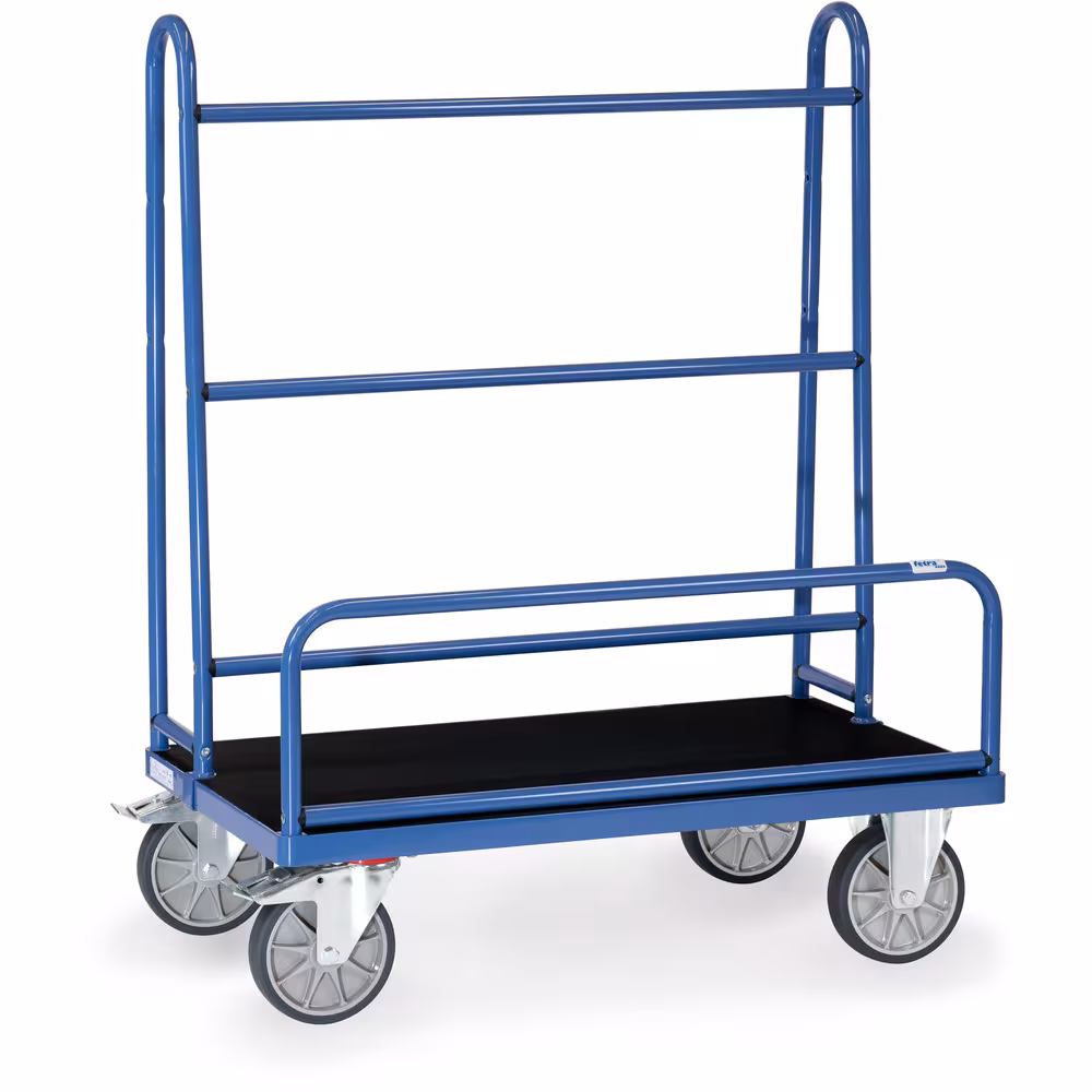 Plattenwagen - Ladefläche mit Riefengummi pulverbeschichtet blau RAL 5007, Plattform Holzwerkstoffplatten mit aufgeklebtem Feinriefengummi aus der Kategorie Plattentransport