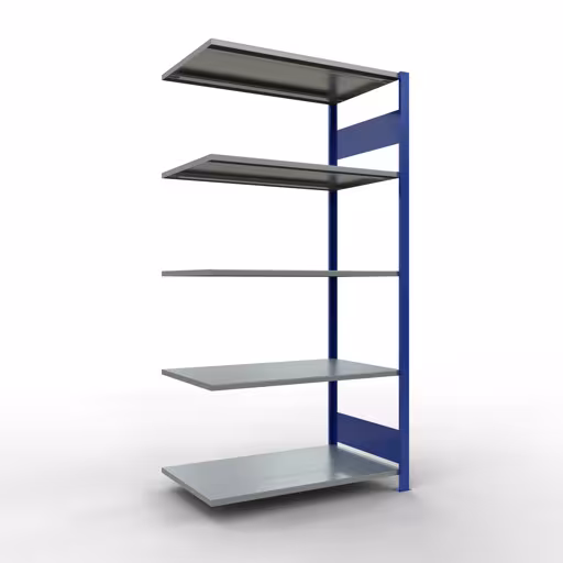 Anbauregal, Fachbodenregal Stecksystem MULTIplus150, 2000 x 1000 x 600 mm (HxBxT), 5 Fachböden, Längenriegel, RAL 5010 enzianblau/verzinkt von der Marke Schulte Lagertechnik aus der Produktreihe Stecksystem