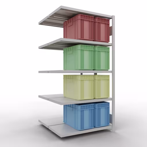 Anbauregal, Doppelregal, Fachbodenregal Stecksystem MULTIplus250, 2000 x 1000 x (2x500) mm (HxBxT), 2x5 Fachböden, Längenriegel, RAL 7035 lichtgrau mit der GTIN 4004514270139 Anbauregal, Doppelregal, Fachbodenregal Stecksystem MULTIplus250, 2000 x 1000 x (2x500) mm (HxBxT), 2x5 Fachböden, Längenriegel, RAL 7035 lichtgrau von Schulte Lagertechnik mit der Artikelnr. 33255