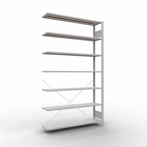 Anbauregal, Büro-Fachbodenregal Stecksystem MULTIplus85, 2300 x 1300 x 300 mm (HxBxT), 7 Fachböden, Kreuzstrebe, ohne Anschlagleiste, lichtgrau aus der Kategorie Stecksystem mit der Artikelnummer 36035