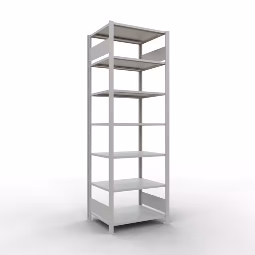 Grundregal, Büro-Fachbodenregal Stecksystem MULTIplus150, 2300 x 750 x 600 mm (HxBxT), 7 Fachböden, Längenriegel, ohne Mittelanschlag, lichtgrau aus der Kategorie Stecksystem mit der Artikelnummer 36066