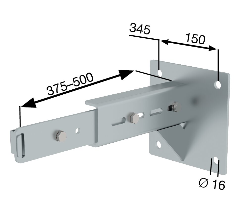 Produktbild (Abb. Ähnlich) 3819517 Munk Wandhalter m. Klemmbügel, verstellbar 375-500mm, Stahl verzinkt