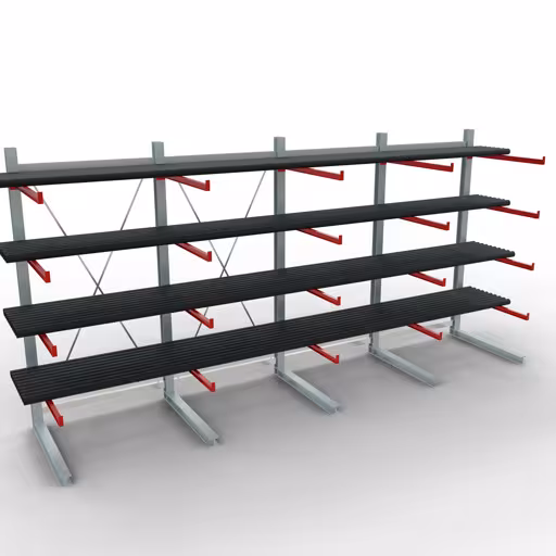 Abbildung Nr 11 des Artikels K 6000 Komplettregal, einseitig, 3000 x 6000 x 1250 mm, RAL 7001 / RAL 3000, 5 Lagerebenen aus der Produktgruppe Kragarmregale von der Marke Schulte Lagertechnik