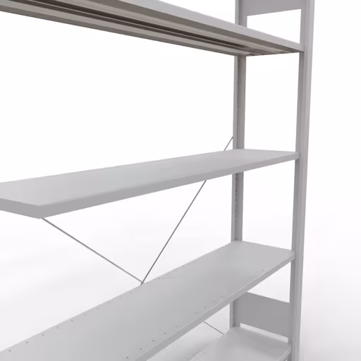 Anbauregal, Büro-Fachbodenregal Stecksystem MULTIplus85, 1800 x 1300 x 300 mm (HxBxT), 5 Fachböden, Kreuzstrebe, ohne Anschlagleiste, lichtgrau von Schulte Lagertechnik mit der Artikelnr. 36023