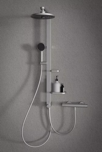 Ideal Standard Duschsystem CerathermAlu+ mit Brausethermostat, 2 Ablagen, 2-funktioniger Handbrause und 2-funktioniger Kopfbrause Silver
