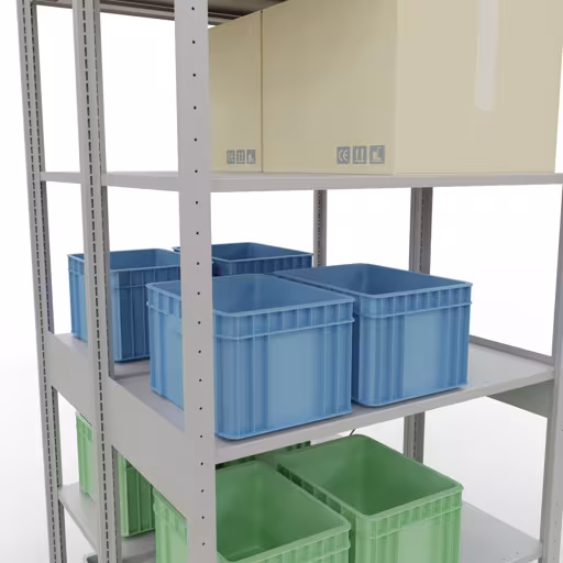 Produktbild Nr 7 des Artikels Grundregal, Doppelregal, Fachbodenregal Stecksystem MULTIplus150, 2500 x 1000 x (2x500) mm (HxBxT), 2x6 Fachböden, Kreuzstrebe, RAL 7035 lichtgrau Abbildung Nr 7 des Artikels Grundregal, Doppelregal, Fachbodenregal Stecksystem MULTIplus150, 2500 x 1000 x (2x500) mm (HxBxT), 2x6 Fachböden, Kreuzstrebe, RAL 7035 lichtgrau aus der Produktgruppe Fachbodenregale von der Marke Schulte Lagertechnik