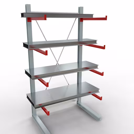 Abbildung Nr 10 des Artikels K 6000 Komplettregal, einseitig, 3000 x 1500 x 1000 mm, RAL 7001 / RAL 3000, 5 Lagerebenen aus der Produktgruppe Kragarmregale von der Marke Schulte Lagertechnik
