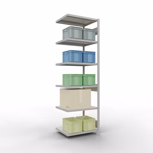 Produktbild Nr 12 des Artikels Anbauregal, Fachbodenregal Stecksystem MULTIplus250, 2500 x 750 x 600 mm (HxBxT), 6 Fachböden, Längenriegel, RAL 7035 lichtgrau Abbildung Nr 12 des Artikels Anbauregal, Fachbodenregal Stecksystem MULTIplus250, 2500 x 750 x 600 mm (HxBxT), 6 Fachböden, Längenriegel, RAL 7035 lichtgrau aus der Produktgruppe Stecksystem von der Marke Schulte Lagertechnik