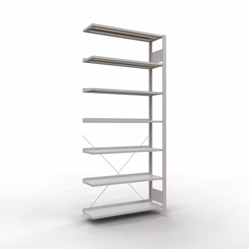 Anbauregal, Büro-Fachbodenregal Stecksystem MULTIplus85, 2300 x 1000 x 300 mm (HxBxT), 7 Fachböden, Kreuzstrebe, mit Anschlagleiste, lichtgrau aus der Kategorie Stecksystem mit der Artikelnummer 36016