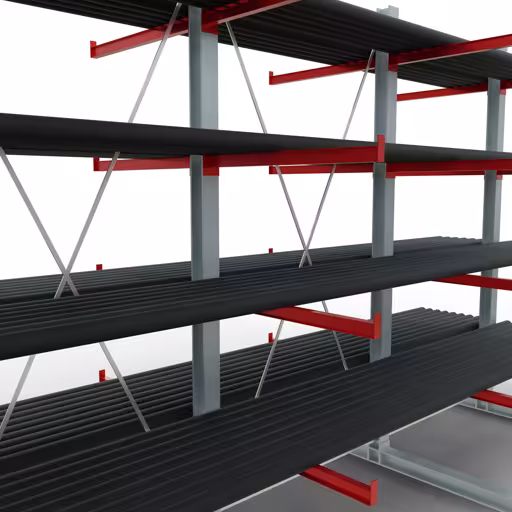 Produktbild Nr 11 des Artikels K 6000 Komplettregal, doppelseitig, 3000 x 4500 x 2x 1000 mm, RAL 7001 / RAL 3000, 5 Lagerebenen Abbildung Nr 11 des Artikels K 6000 Komplettregal, doppelseitig, 3000 x 4500 x 2x 1000 mm, RAL 7001 / RAL 3000, 5 Lagerebenen aus der Produktgruppe Kragarmregale von der Marke Schulte Lagertechnik