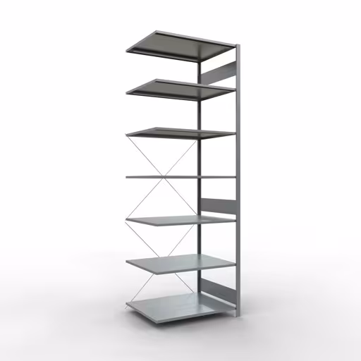 Anbauregal, Fachbodenregal Stecksystem MULTIplus150, 3000 x 1000 x 800 mm (HxBxT), 7 Fachböden, Kreuzstrebe, verzinkt von der Marke Schulte Lagertechnik aus der Produktreihe Stecksystem