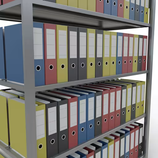 Abbildung Nr 14 des Artikels Grundregal, Büro-Fachbodenregal Stecksystem MULTIplus150, 1800 x 1300 x 600 mm (HxBxT), 5 Fachböden, Längenriegel, verzinkt, mit Mittelanschlag aus der Produktgruppe Büroregale von der Marke Schulte Lagertechnik
