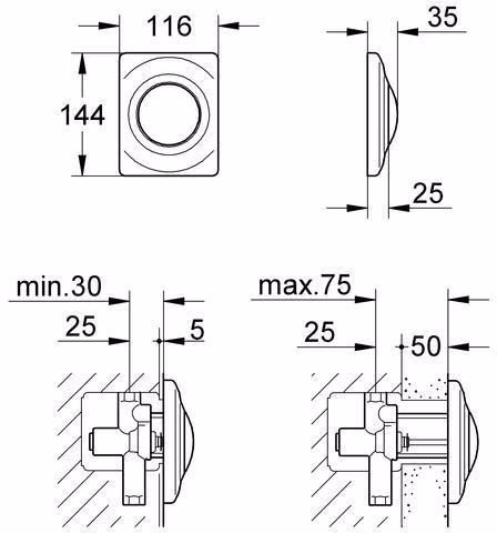 Urinal-Betätigung Surf 116x144mm LongLife Oberfläche alpinweiß GROHE