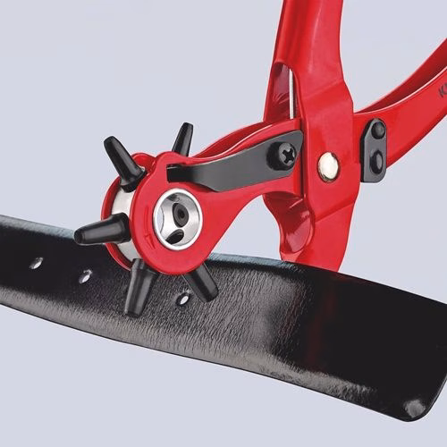 Revolverlochzange Gesamtlänge 220 mm Öffnungsfeder 2 / 2,5 / 3 / 3,5 / 4 und 5 mm rot pulverbeschichtet KNIPEX