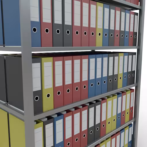 Abbildung Nr 12 des Artikels Grundregal, Büro-Fachbodenregal Stecksystem MULTIplus150, 2000 x 1300 x 600 mm (HxBxT), 6 Fachböden, Längenriegel, verzinkt, mit Mittelanschlag aus der Produktgruppe Büroregale von der Marke Schulte Lagertechnik