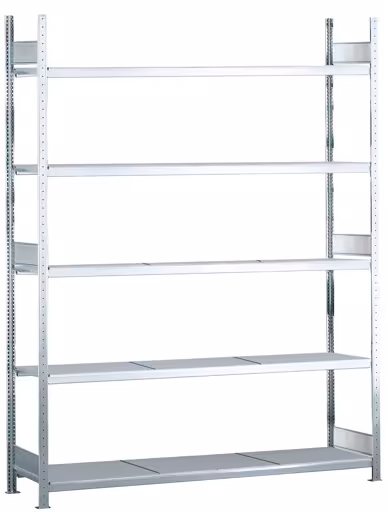 Grundregal, Weitspannregal WS 2000 mit Stahlböden, 3000 x 2250 x 500 mm (HxBxT), verzinkt, 5 Ebenen, Fachlast 400 kg, Feldlast 2.000 kg von der Marke Schulte Lagertechnik Grundregal, Weitspannregal WS 2000 mit Stahlböden, 3000 x 2250 x 500 mm (HxBxT), verzinkt, 5 Ebenen, Fachlast 400 kg, Feldlast 2.000 kg aus der Kategorie WS2000 für Fachlasten bis 400kg mit der Artikelnummer 15732