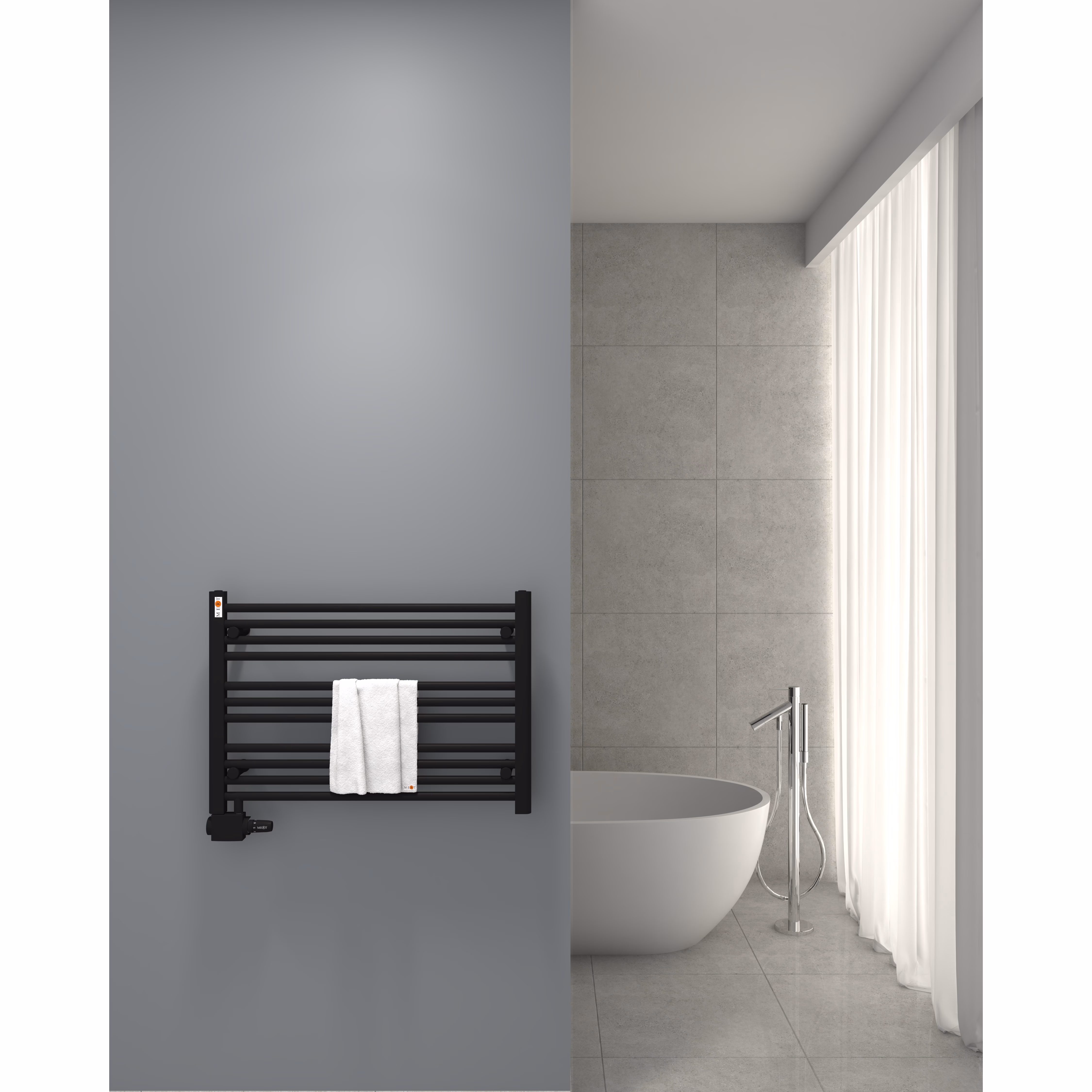 Radiateur de salle de bain de remplacement MERT AU, noir, 800x550mm de la marque Mert Radiateur de salle de bain de remplacement MERT AU, noir, droit, différentes dimensions, catégorie radiateurs de salle de bain, raccordement latéral, référence 1-80x055-AU-50-BLACK