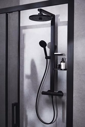 Detailbild 4010474 Ideal Standard CerathermAlu+ douchesysteem met douchethermostaat, 2 planchetten, handdouche met 2 functies en hoofddouche met 2 functies Silk Black