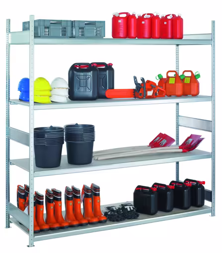 Abbildung Nr 10 des Artikels Grundregal, Weitspannregal WS 2000 mit Spanplatten, 2500 x 1500 x 400 mm (HxBxT), verzinkt, 4 Ebenen, Fachlast 400 kg, Feldlast 1.600 kg aus der Produktgruppe Weitspannregale von der Marke Schulte Lagertechnik