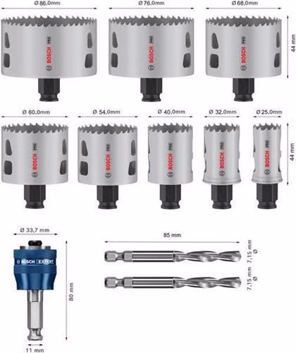 Detailbild 4044669 Lochsägen-Set PRO Multi Material PC Plus 11-teilig 25,32,40,54,60,68,76,86mm T.44mm