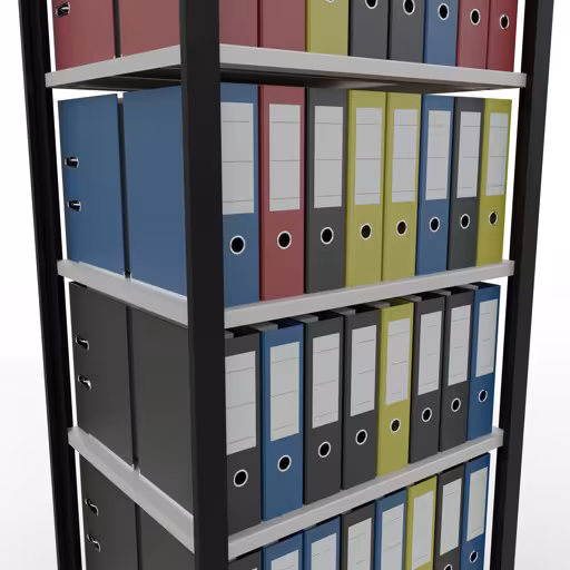 Zusatzbild des Artikels Grundregal, Büro-Fachbodenregal Stecksystem MULTIplus150, 2300 x 750 x 600 mm (HxBxT), 7 Fachböden, Längenriegel, ohne Mittelanschlag, schwarz/lichtgrau aus Stecksystem