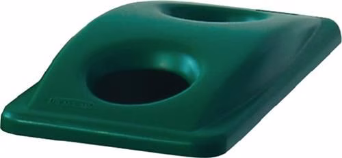 Coperchio in polietilene verde, 290 mm di larghezza x 520 mm di profondità, per contenitori per la raccolta differenziata da 60/87 litri con apertura per l'inserimento delle bottiglie, marca RUBBERMAID. Coperchio adatto per i bidoni della raccolta differenziata RUBBERMAID da 60/87 l della categoria bidoni e contenitori per rifiuti con codice articolo 9000468563