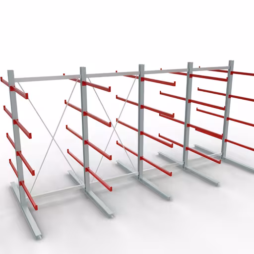 K 6000 Komplettregal, doppelseitig, 3000 x 6000 x 2x 1250 mm, RAL 7001 / RAL 3000, 5 Lagerebenen aus der Kategorie K6000 für schwere Güter mit der Artikelnummer 28726