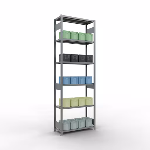 Grundregal, Fachbodenregal Stecksystem MULTIplus250, 3000 x 1000 x 400 mm (HxBxT), 7 Fachböden, Längenriegel, verzinkt von Schulte Lagertechnik mit der Artikelnr. 12942-LR