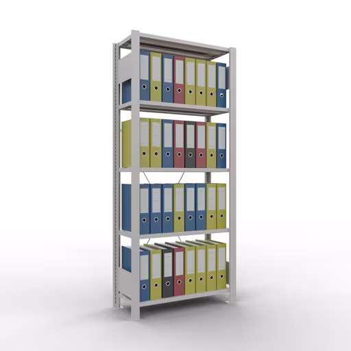 Abbildung Nr 12 des Artikels Grundregal, Büro-Fachbodenregal Stecksystem MULTIplus85, 1800 x 750 x 300 mm (HxBxT), 5 Fachböden, Kreuzstrebe, ohne Anschlagleiste, lichtgrau aus der Produktgruppe Büroregale von der Marke Schulte Lagertechnik