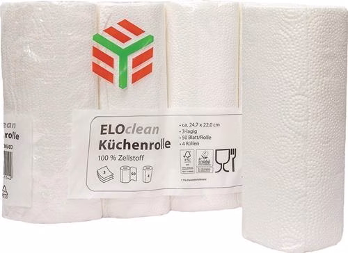 Küchenrolle ELOclean Plus Länge circa 11 mxBreite circa 220mm hochweiß 3-lagig 4 Rollen ELOS aus der Kategorie Putz- und Wischtücher Handtücher Handtuchrollen mit der Teilenummer 9000469249