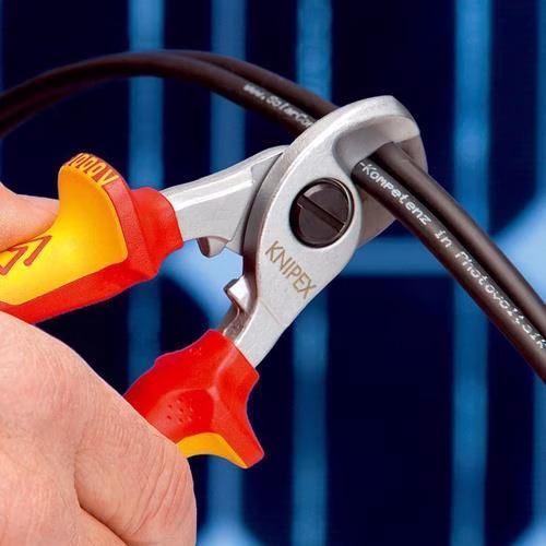 Kabelschere Länge 165 mm Kopf verchromt VDE Mehrkomponenten-Hüllen Form 1 KNIPEX