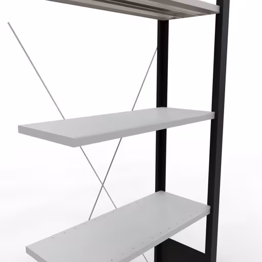 Abbildung Nr 10 des Artikels Anbauregal, Büro-Fachbodenregal Stecksystem MULTIplus85, 1800 x 750 x 300 mm (HxBxT), 5 Fachböden, Kreuzstrebe, ohne Anschlagleiste, schwarz/lichtgrau aus der Produktgruppe Büroregale von der Marke Schulte Lagertechnik