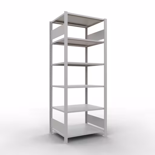 Grundregal, Büro-Fachbodenregal Stecksystem MULTIplus150, 2000 x 750 x 600 mm (HxBxT), 6 Fachböden, Längenriegel, ohne Mittelanschlag, lichtgrau aus der Kategorie Stecksystem mit der Artikelnummer 36060