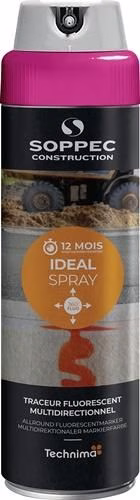 Lot de 12 bombes aérosol de marquage rose fluo IDEAL de 500 ml, de la marque SOPPEC Aérosol de marquage IDEAL 500 ml, catégorie spray de marquage, référence 4000354900