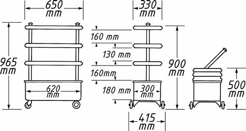 Technische Zeichnung 4126875 Werkzeugwagen 166N B650xT415xH965mm 2 Kästen Schubladen leer Stahlblech HAZET
