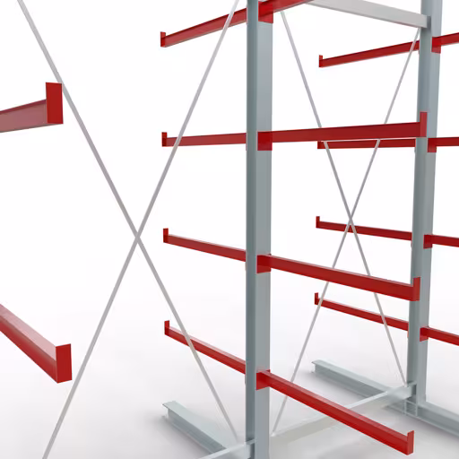 Abbildung Nr 8 des Artikels K 6000 Komplettregal, doppelseitig, 3000 x 3000 x 2x 1000 mm, RAL 7001 / RAL 3000, 5 Lagerebenen aus der Produktgruppe Kragarmregale von der Marke Schulte Lagertechnik