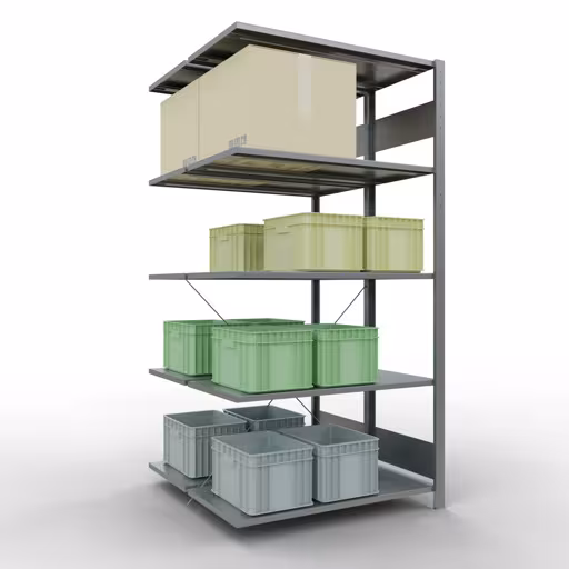 Produktbild Nr 14 des Artikels Anbauregal, Doppelregal, Fachbodenregal Stecksystem MULTIplus150, 2000 x 1000 x (2x500) mm (HxBxT), 2x5 Fachböden, Kreuzstrebe, verzinkt Abbildung Nr 14 des Artikels Anbauregal, Doppelregal, Fachbodenregal Stecksystem MULTIplus150, 2000 x 1000 x (2x500) mm (HxBxT), 2x5 Fachböden, Kreuzstrebe, verzinkt aus der Produktgruppe Fachbodenregale von der Marke Schulte Lagertechnik