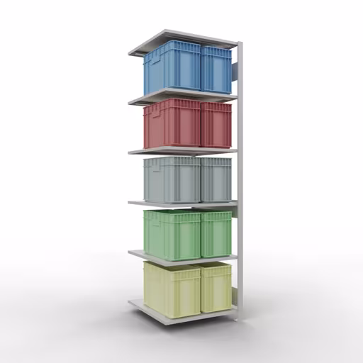 Andere Ansicht des Artikels Anbauregal, Fachbodenregal Stecksystem MULTIplus150, 2500 x 750 x 800 mm (HxBxT), 6 Fachböden, Längenriegel, RAL 7035 lichtgrau aus der Kategorie Anbauregal