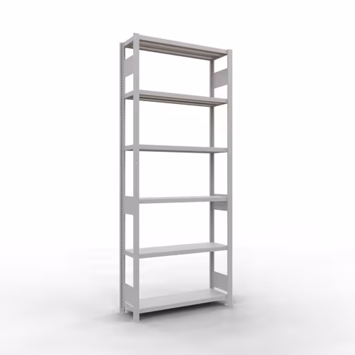 Grundregal, Fachbodenregal Stecksystem MULTIplus250, 2500 x 1000 x 300 mm (HxBxT), 6 Fachböden, Längenriegel, RAL 7035 lichtgrau aus der Kategorie Grundregal mit der Artikelnummer 32831-LR